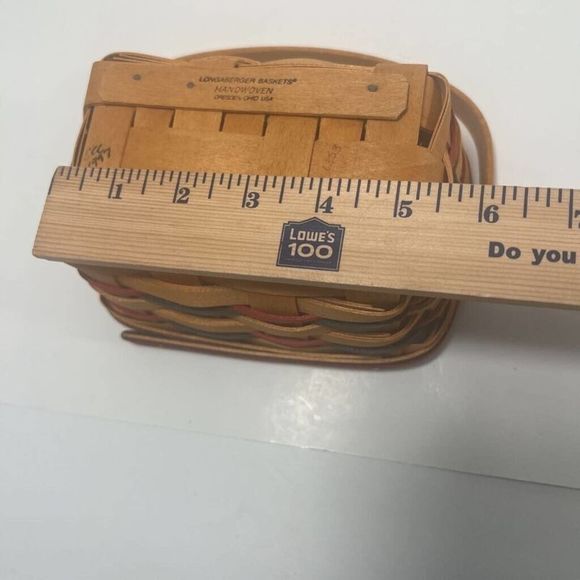 Longaberger 1997 Handwoven Basket With Handle Rectangle Red & Green Trim 5.5" - Picture 3 of 5